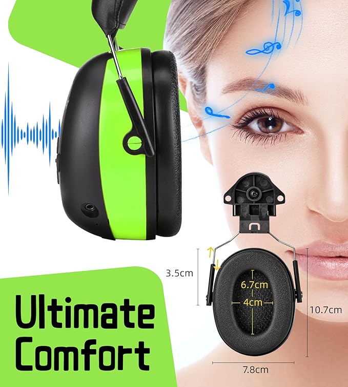 PROHEAR Safety Headphones with Bluetooth 5.3 - Compatible with 3M H-700 & DEWALT Hard Hats, 40H Battery Green - OSHA Hearing Protection for Construction Workers, Landscaping, Mowing