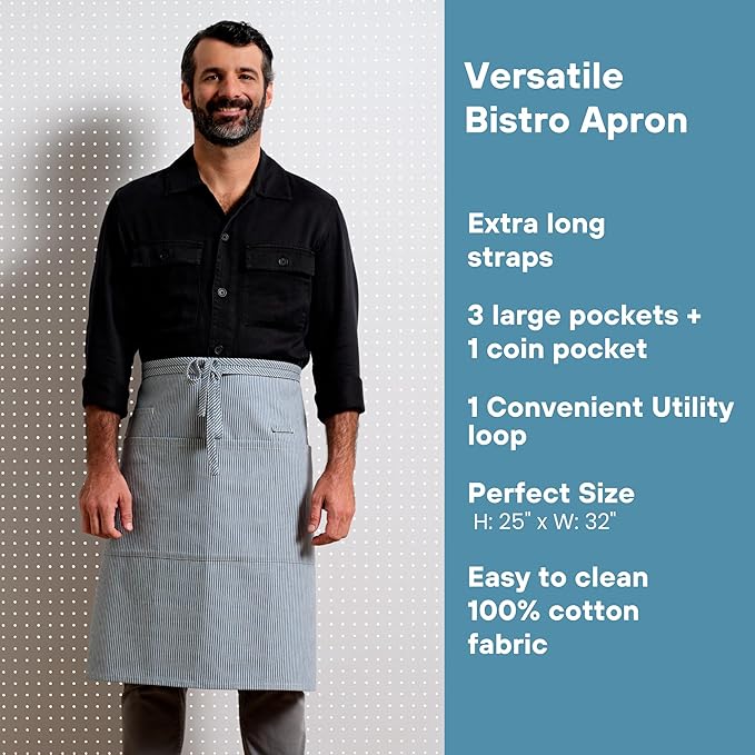 MEEMA Bistro Half Apron for Men & Women | Half Aprons for Women With Pockets | Delantales Para Meseros | Waitress Aprons | Server Apron with Pocket
