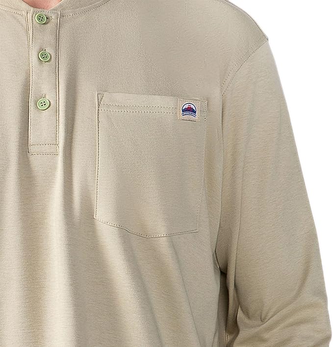 FR Henley Shirts for Men Flame Resistant Lightweight Welding 6.5oz 100% Cotton CAT2 Long Sleeve Fire Retardant FRC Clothing