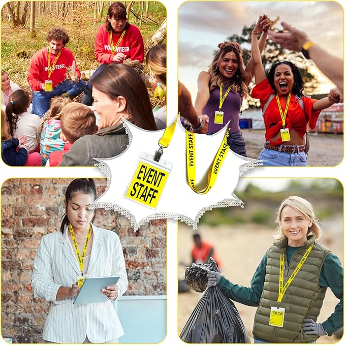 25 Set Yellow Event Staff Lanyard, with Plastic Card Holder and Pass Card, Identifiable Event Lanyard, Yellow Breakaway Lanyard, for Conference School Concert Backstage and Other Activities