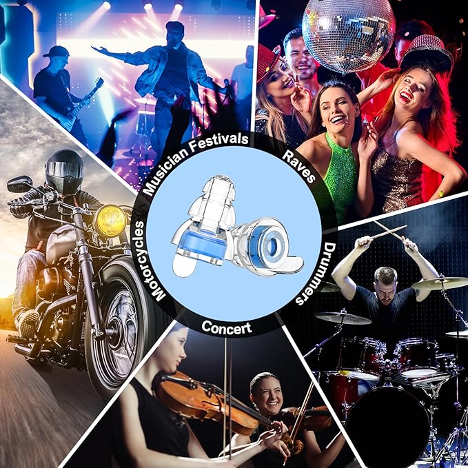High Fidelity Concert Earplugs for Concerts Musicians,Earplugs for noise reduction,24db Advanced Filter Technology Ear Protection for Music Festivals,DJ's, Nightclub, Drummers - 2 Pairs(Blue)