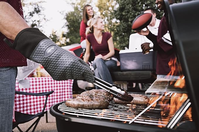 Silicone Cooking Gloves, Grilling Gloves, Heat Resistant Gloves BBQ Kitchen Silicone Oven Mitts, Long Waterproof Non-Slip Potholder for Barbecue, Cooking, Baking