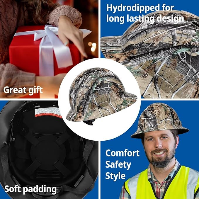 Full Brim Hard Hat - OSHA Safety Helmet Durable Lightweight Carbon Fiber Hard Hat, 6-Point Ratchet Suspension Protective Gear for Men and Women