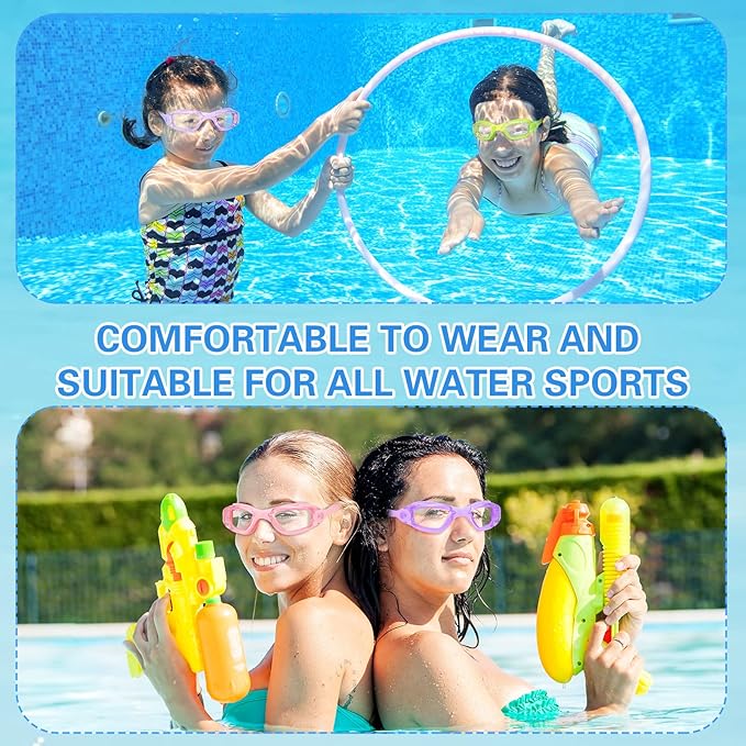 Fabbay 8 Pcs Swimming Goggles No Leaking Pool Goggles for Kid Adult UV Protection Swim Glasses Waterproof Nose Clip Earplug