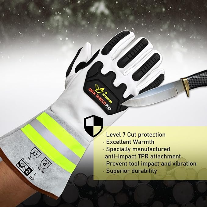 HANWOO Max Shield Pro Chainsaw Gloves, MIG/TIG, Level 7 Cut Resistant, Level 4 Puncture Resistant, Level 2 Impact Protect