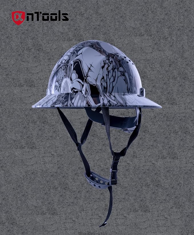 Skeleton Pattern Design Full Brim Hard Hat, OSHA Approved Construction Hard Hats for Men, 4-Point Adjustable Suspension, ANSI Z89.1