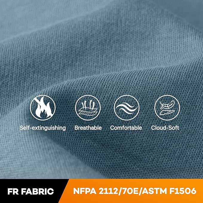 WORKWEYA Men's FR Shirts 6.5oz Lightweight Long Sleeve Flame Resistant T-Shirt NFPA 2112/CAT2