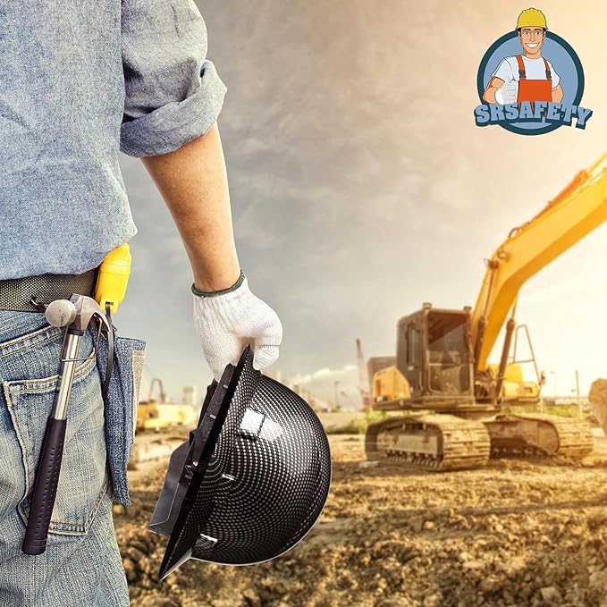 SRSAFETY Full Brim Hard Hat Carbon Fiber Design 6 Point Adjustable Ratchet Suspension OSHA Approved ABS Work Helmet for Men&Women ANSI Z89.1 Type I Class C