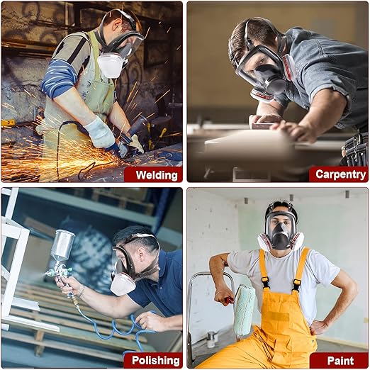 2 Sets Full Face Reusable Respirаtor Mask - Organic Gas Chemical Respirator w/Extra Filters for Paint Sprayer, Woodworking, Painting, Machine Polishing, Welding, Epoxy Resin and Other Work Protection