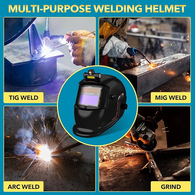 Welding Helmet with Light True Color Auto Darkening Welding Helmets for Men Solar Powered Welding Hood with 2 Arc Sensor Wide Shade 4/9-13 for TIG MIG ARC Cool Welder Mask (TRQ-HS01)