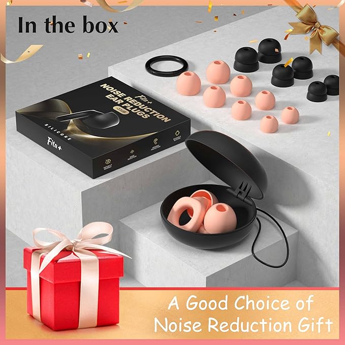 Fita+ Soft Reusable Ear Plugs for Noise Reduction up to 33dB, 4 Pairs XS/S/M/L, Soft Silicone Ear Plugs for Sleeping, Noise Cancelling for Work, Focus - Orange