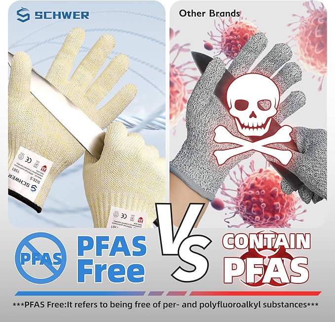 Schwer SlicePro Ultra-Durable ANSI A9 Cut Resistant Gloves PR1501, 10X Reinforced Food Grade Cutting Glove, Mandoline Gloves for Kitchen Meat Cutting, Oyster Shucking, Fish Fillet Processing, M