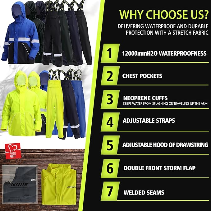Rain Suit for Men Heavy Duty Workwear Waterproof Jacket with Pants 3 Pieces