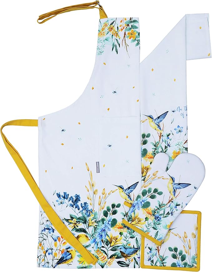 AMOUR INFINI Aprons for Women Adjustable Strap with Waist Ties Apron for Baking, Cooking, Gardening Aprons with Pocket Spring Apron (Wild Meadows- 27.5 x 33 Inches)
