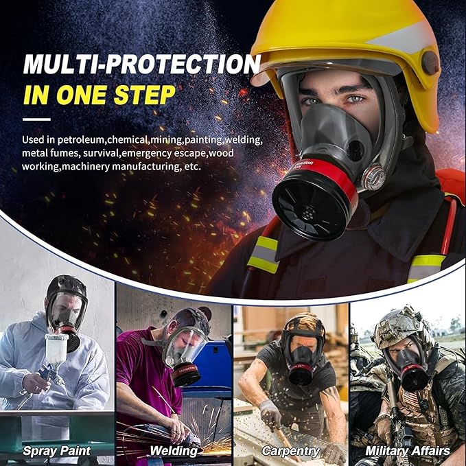 Gas Mask Survival Nuclear and Chemical - Respirator with 40mm Activated Carbon Filter, Full Face Reusable Respirator Mask for Chemicals, Gases,Dust,Organic Vapors,Fumes,Spray,Welding,Painting
