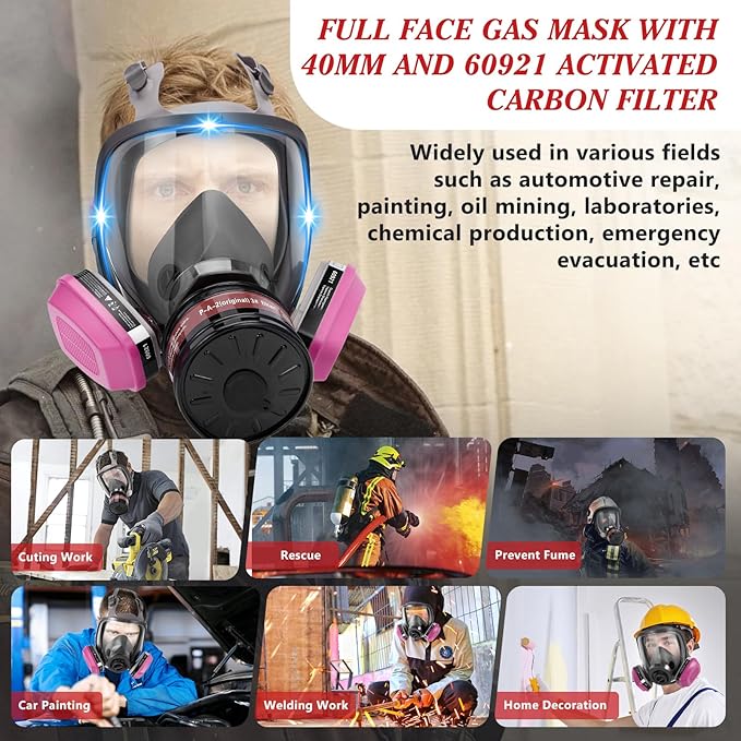 Full Face Respirator Mask, Gas Masks Survival Nuclear and Chemical, Gas Respirator with Activated Carbon Filters