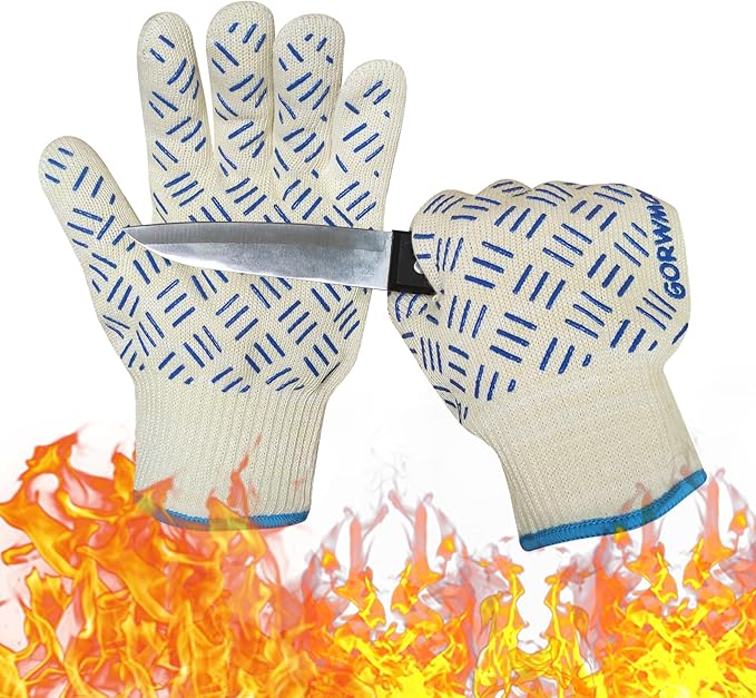 Heat Resistant Oven Gloves with Fingers, 932°F Extreme Heat Proof BBQ Mitts - Non-Slip Dots for Grilling, Baking, Cooking & Commercial Use