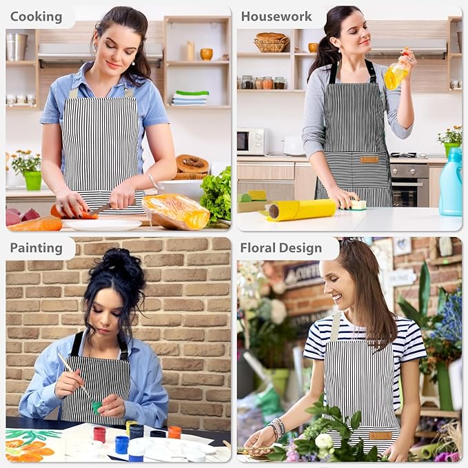2 Pack Aprons for Women with Pockets, Kitchen Cooking Apron for Men,Waterproof Apron Suitable for Chefs, Waiters, Baking, and Nail Technicians