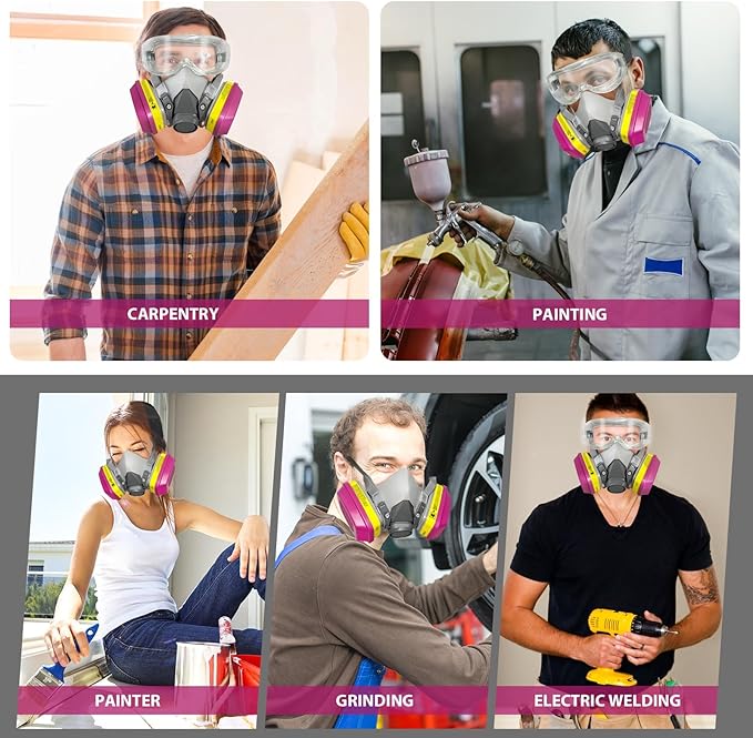 Respirator Mask with Filters 60923, Half Face Cover with Anti-Fog Goggle Paint Mask for Gas, Chemicals, Epoxy Resin, Asbestos, Dust, Sanding, Staining
