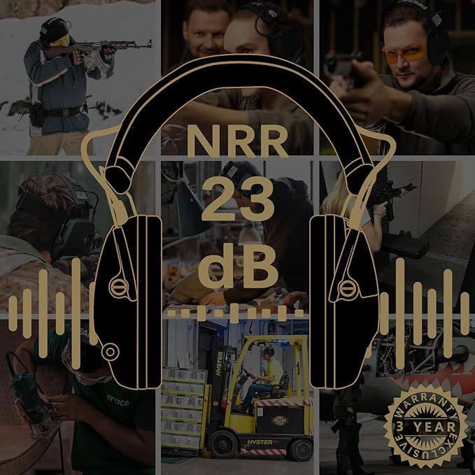 PROHEAR Electronic Ear Protection for Shooting with 4X Sound Amplification, Gun Range Hearing Protection Muffs, NRR 23dB Noise Reduction Headphones for Hunting, Brown