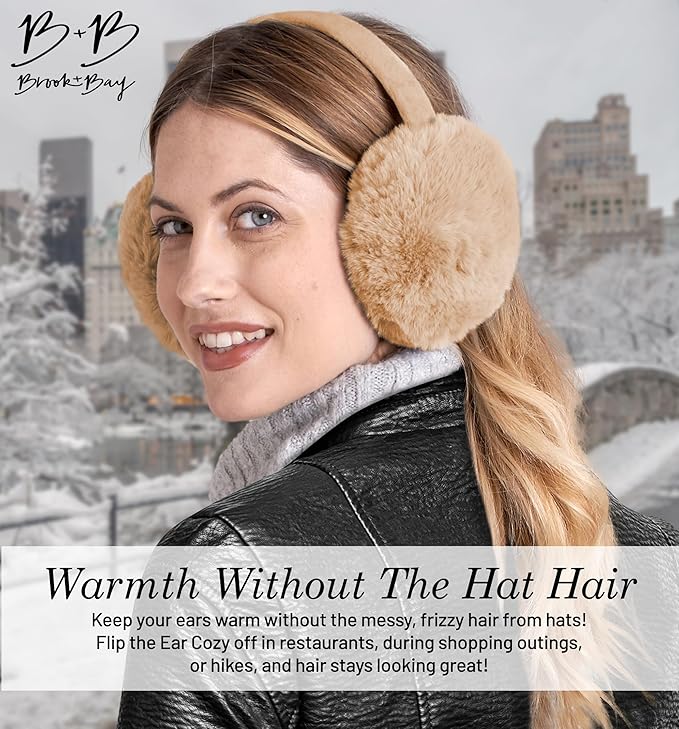 Brook + Bay Ear Muffs Winter Women - Stay Warm with Winter Ear Muffs for Women - Adjustable Fluffy Folding Earmuffs - Fuzzy Faux Fur Earmuff Foldable - Women's Earmuffs