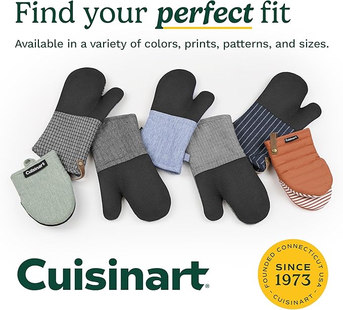 Cuisinart Mini Oven Mitts – 5.5” x 7” Heat-Resistant Kitchen Mitts for Oven with Non-Slip Neoprene Palm, Cotton Filling, and Fabric Loop – Durable Oven Mitt Set for Cooking & Baking (Black)