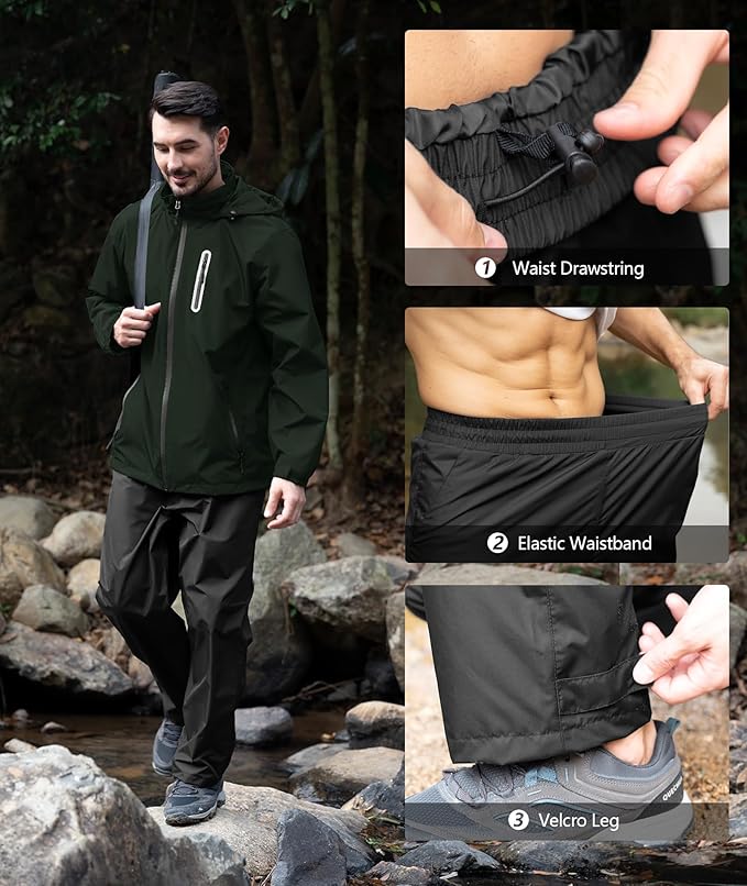 SWISSWELL Men's Waterproof Golf Rain Suit Rain Gear Jacket and Pant Outdoor Lightweight Hooded Raincoat