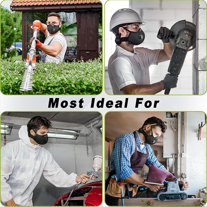 BASE CAMP Silver and Black Upgrade M Plus Dust Mask, Reusable Respirator Face Mask with 6 Activated Carbon Filters, Safety Work Masks for Woodworking, Construction, Yard Lawn Paint, Dust
