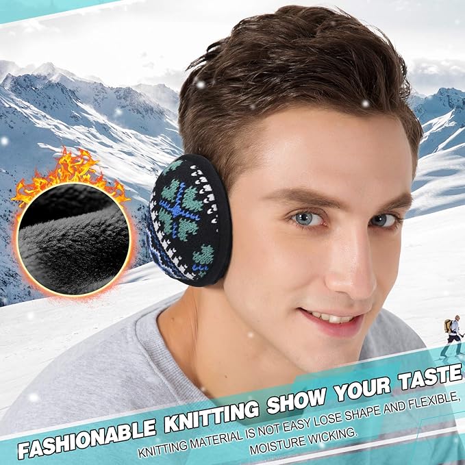 Venswell Knit Ear Muffs for Winter Women Men Soft Earmuffs Cold Weather Fleece Ear Warmers Cover Foldable & Adjustable