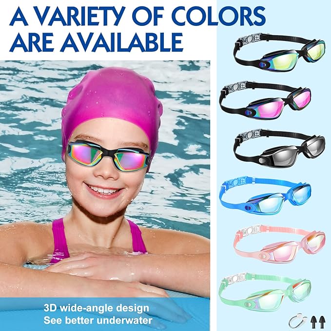 Flutesan 6 Pack Swimming Goggles Adult Kids Anti Fog Pool Goggles with Ear Plugs Nose Clip No Leaking Full Protection