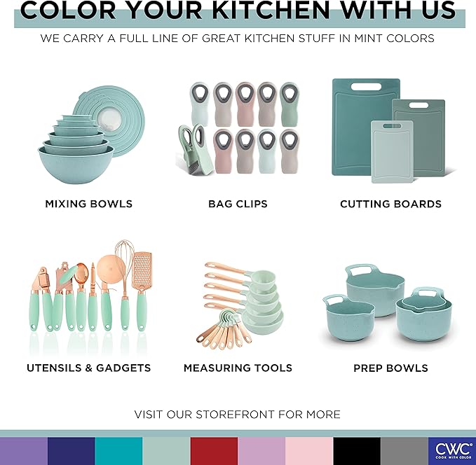 COOK WITH COLOR Silicone Oven Mitts- Heat Resistant Gloves with Soft Quilted Lining Oven Mitt Pot Holders for Cooking and BBQ, Mint, Material Mitt Set