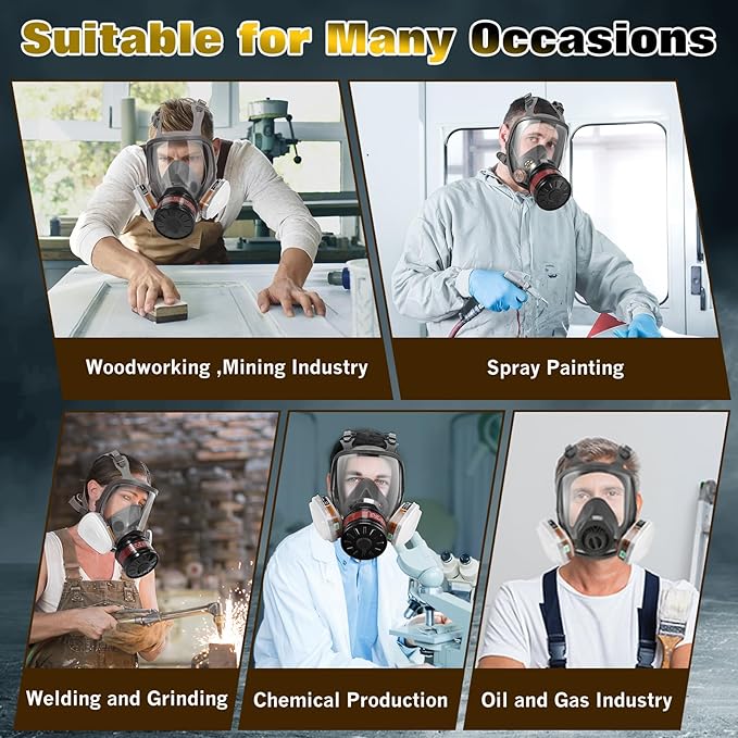 Gas Masks Survival Nuclear and Chemical,Anti-fog,Reusable Full Face Respirator Gas Mask with Activated Carbon Filter - Ideal for Survival,Construction and Industrial Use.