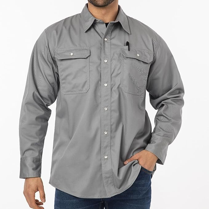 JKSafety 7oz FR Shirts for Men Women NFPA 70E 2112 ARC 2 Fire Resistant Welding Shirts FRC Long Sleeve Safety Workwear