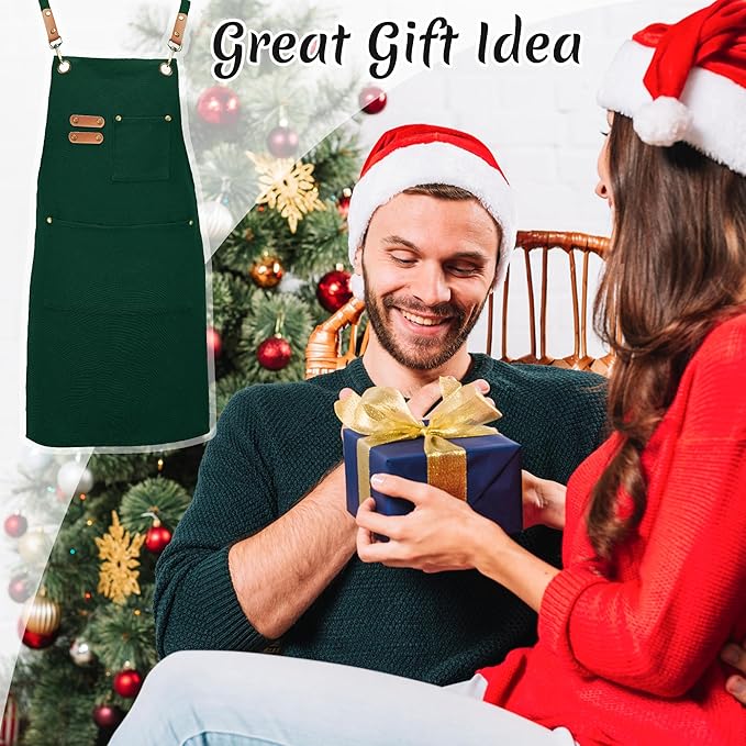 Canvas Aprons, Kitchen Chef Aprons, Work Aprons for Men Women, Adjustable Strap Aprons with 3 Pockets
