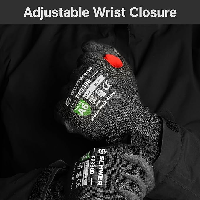 FreezeGuard Winter Work Gloves for Men and Women, ANSI A6 Cut Resistant Gloves With Super Grip, Freezer Glove for Work Below Zero, Touchscreen, Thermal Insulated, PR3388, Black Knight (S, 1 Pair)