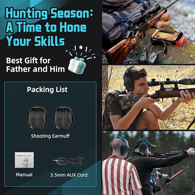 ZOHAN EM054 Electronic Ear Protection for Shooting Range with Sound Amplification Noise Reduction, Ear Muffs for Gun Range