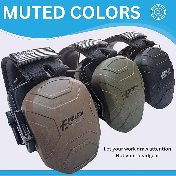 Shield XT Shooting Ear Protection for Gun Range | NRR 24dB | Construction Hearing Protection for Adults and Kids | Slim Noise Reducing Ear Muffs for Sport and Safety (Black) by Emblem OD