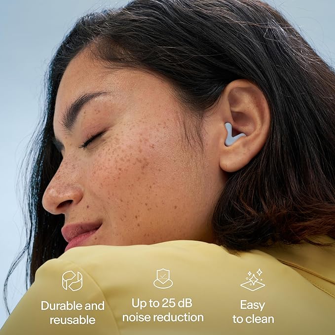 Alpine Silence Earplugs for Sleep, Focus & Travel - V-Shape Snug Fit & Soft Oval Tips – 4 Sizes XS/S/M/L - Comfortable, Reusable Hearing Protection - 22dB – Blue