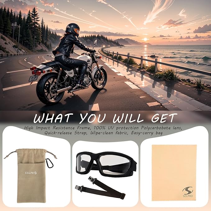 Anti-Fog Safety Motorcycle Riding Sunglasses Foam padded Goggle, Dustproof, Windproof, Hunting, Hiking, Golfing