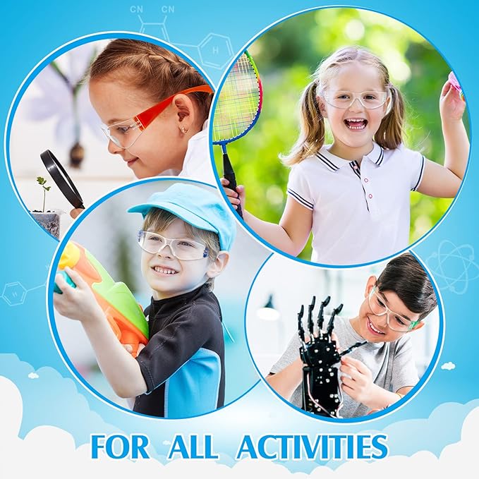 Patelai 12 Pcs Kids Safety Glasses Bulk Eye Protection Goggles Scratch Resistant for Science Class, Lab, Sports, Child Youth Size