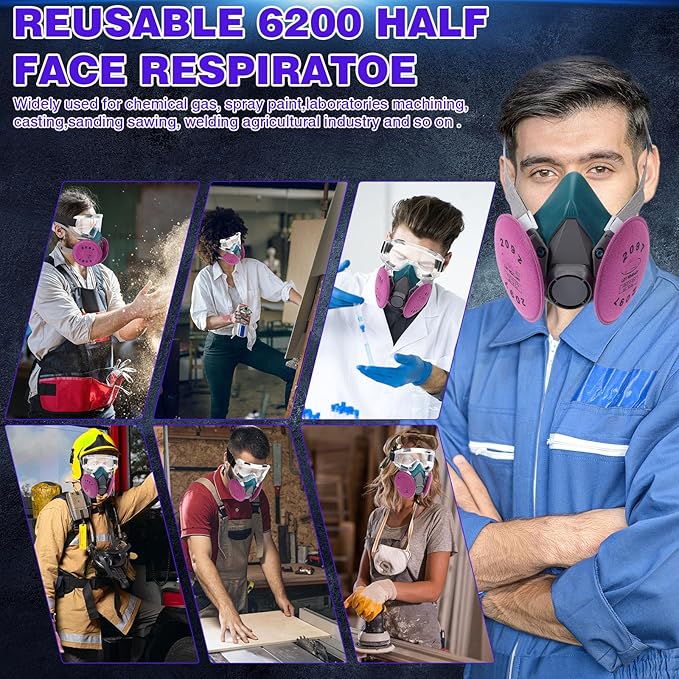 Reusable Respirator Mask with Activated carbon filter cottons for Gas, Organic Vapors
