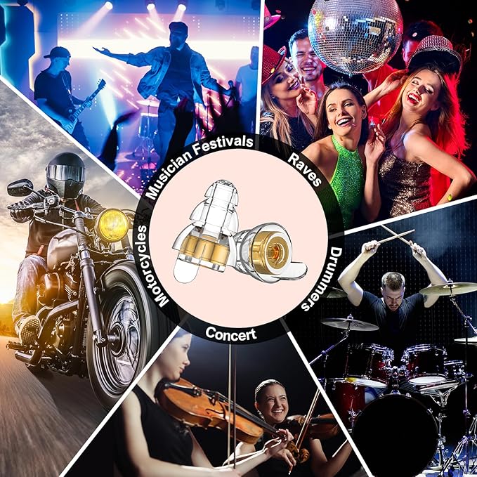 High Fidelity Concert Earplugs for Concerts Musicians, Music Festivals, Earplugs for noise reduction, 24db 2 Pairs (Gold)