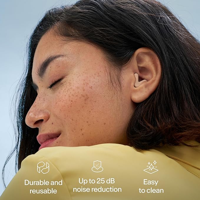 Alpine Silence Earplugs for Sleep, Focus & Travel - V-Shape Snug Fit & Soft Oval Tips – 4 Sizes XS/S/M/L - Comfortable, Reusable Hearing Protection - SNR 22dB & NRR 16 Noise Reduction – Beige