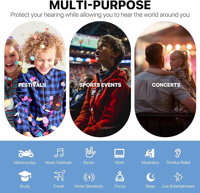 Kids Ear Protection Kids Ear Plugs (6-12yrs) - Reusable Everyday Noise Relief for Child Adult with Small Ear Canal, for Focus, Anxiety, Stress, School, Home, Playtime –26 dB Noise Reduction Earplugs