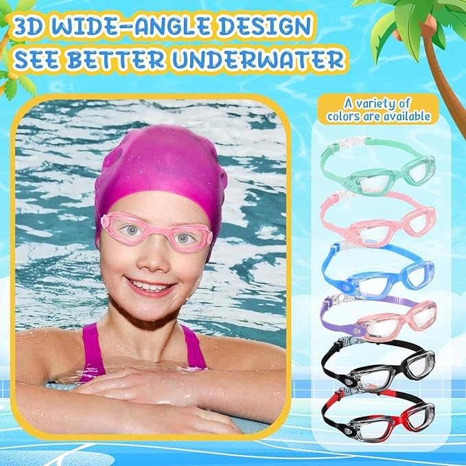 Flutesan 6 Pack Swimming Goggles Adult Kids Anti Fog Pool Goggles with Ear Plugs Nose Clip No Leaking Full Protection