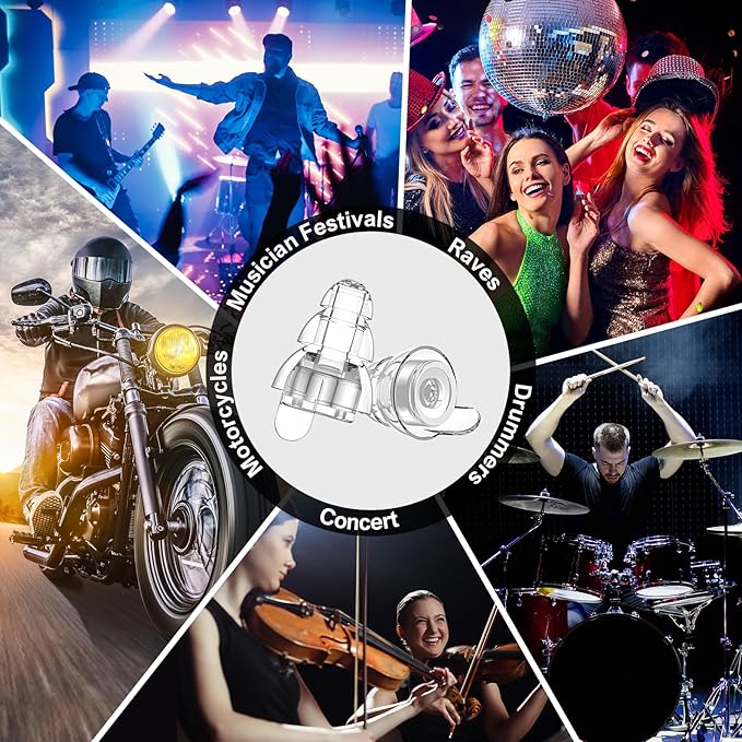 High Fidelity Concert Earplugs for Concerts Musicians,Earplugs for noise reduction,24db Advanced Filter Technology Ear Protection for Music Festivals,DJ's, Nightclub, Drummers - 2 Pairs(Silver)