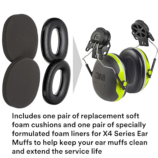 3M PELTOR X4 Ear Muffs Replacement Cushions and Liners Designed Only for PELTOR X4 Series Over-the-Head Ear Muffs X4A or Hard Hat Attachment X4P3E
