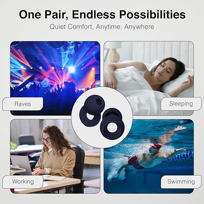 Sleeping Ear Plugs for Restful Nights – Reusable Noise Cancelling Ear Plugs with Noise Reduction (Midnight Blue)