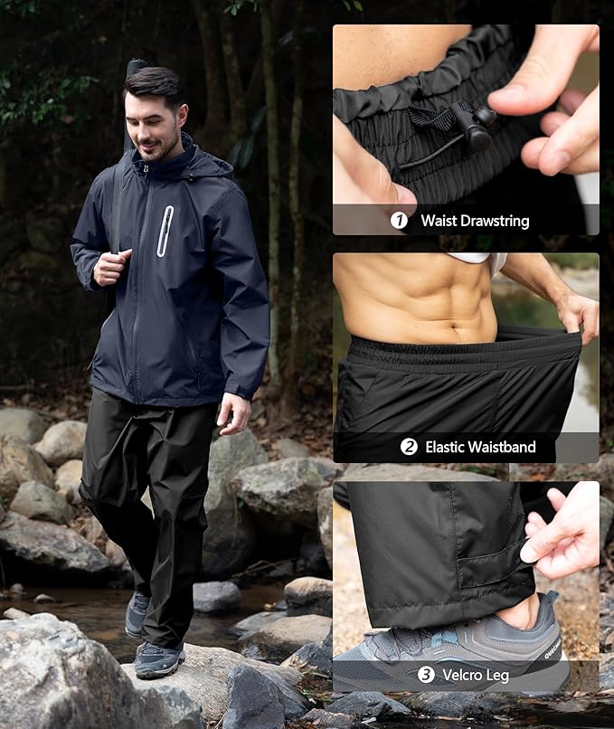SWISSWELL Men's Waterproof Golf Rain Suit Rain Gear Jacket and Pant Outdoor Lightweight Hooded Raincoat