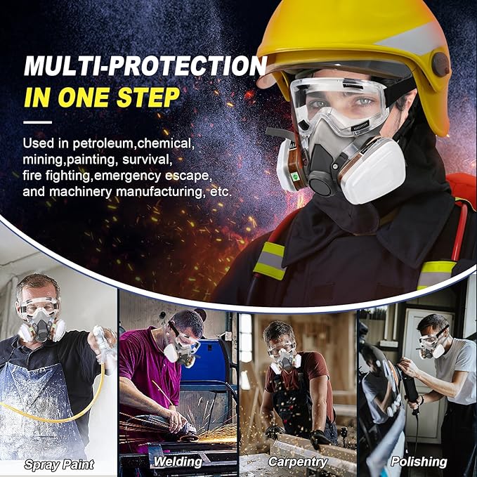 Respirator Mask with Filters - Half Face Reusable Gas Mask - Paint Respirator with Safety Goggles for Painting, Dust, Chemical, Organic Vapor, Welding, Spraying, Polishing, Woodworking Protection